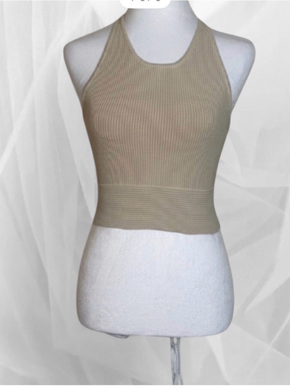 House of Harlow 1960 Ribbed Halter Crop Top - Beige
